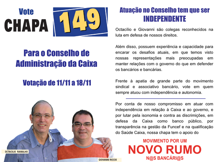 Chapa 149 para o Conselho de Administra&ccedil;&atilde;o da Caixa