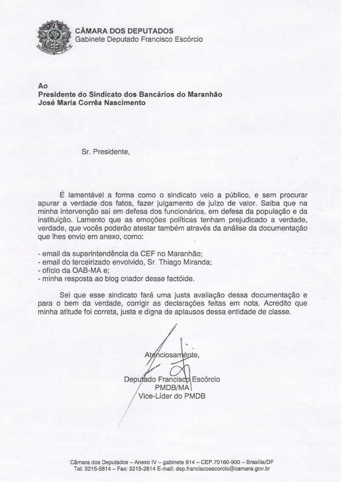 Direito de Resposta Deputado Francisco Esc&oacute;rcio